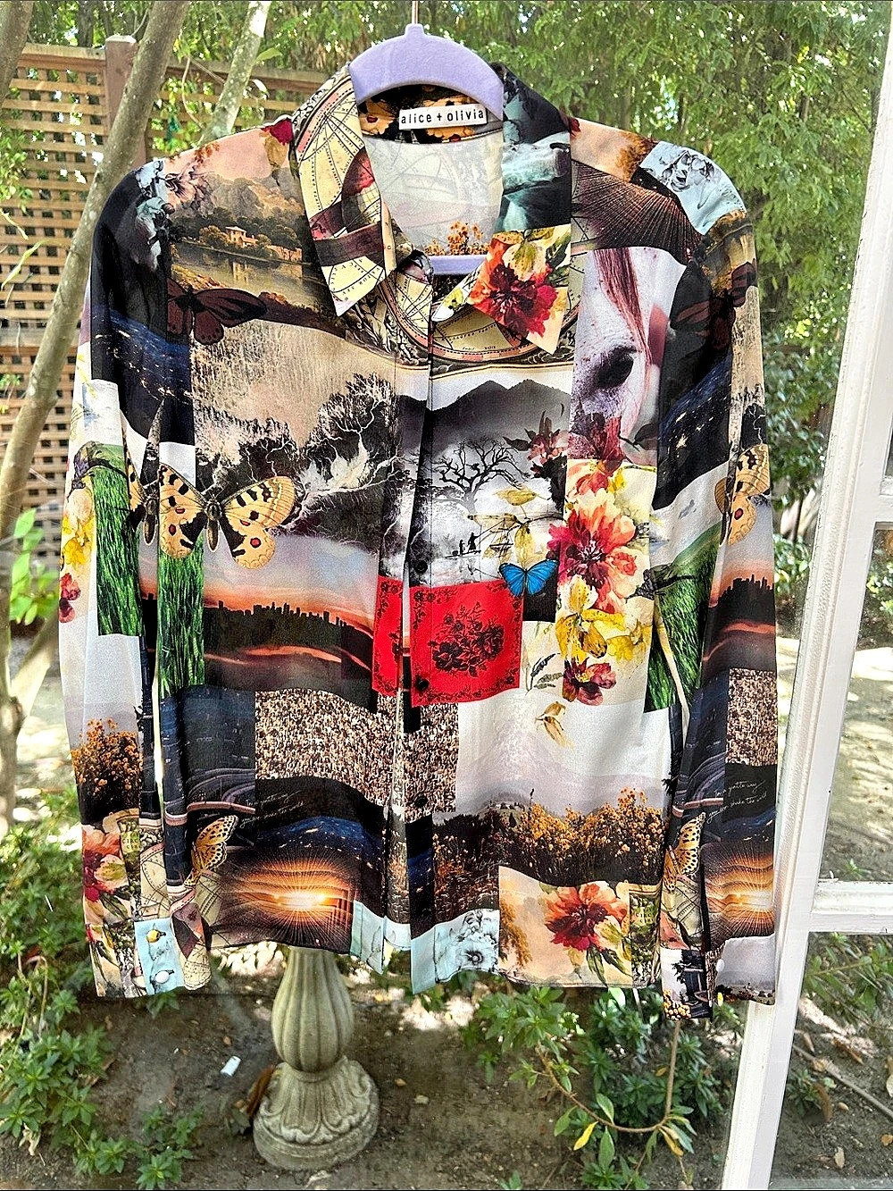 alice + olivia Eloise Boundless Butterfly Silk-Blend Blouse Multicolor Shirt